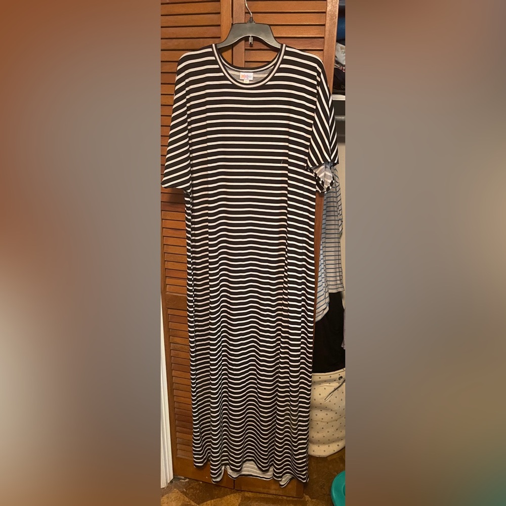 LuLaRoe Black and White Striped Maxi Dress